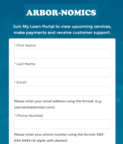 Customer Portal registration form before selecting "Register"